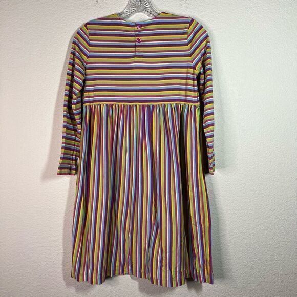 Hanna Anderson Girls Rainbow Stripe Cotton Dress Pleated Quarter Sleeve 140CM - Picture 6 of 7